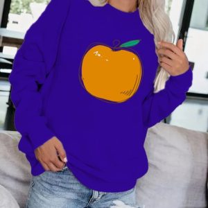 Loose Crew Neck Casual Fruit Sweatshirt, Sweatshirts & Hoodies, color:Deep Blue|size:3XL, JustFashionNow