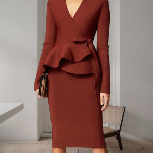 V Neck Elegant Regular Fit Long sleeve  No Elasticity Party Dress, Wedding Guest Dresses, color:Crimson|size:XXL, Stylewe