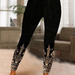 Geometric Casual Tight Legging, Leggings, color:Black|size:4X, JustFashionNow