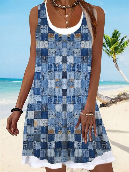 Casual Floral Regular Fit Crew Neck Dress, Dresses, color:Royal Blue|size:3XL, JustFashionNow