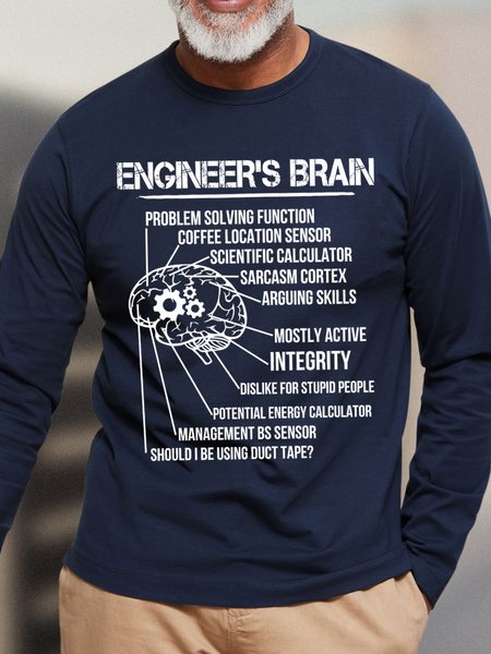 Men's Funny Engineer's Brain Problem-Solving Function Coffee Location Sensor Graphic Printing Text Letters Loose Cotton Casual Top, color:Dark Blue|size:3XL, Lilicloth.com