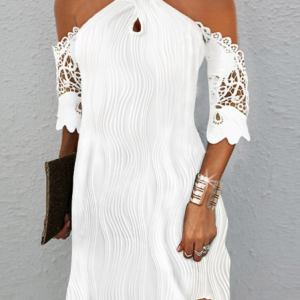 Loose Casual Lace Halter Dress, Dresses, color:White|size:XXL, JustFashionNow