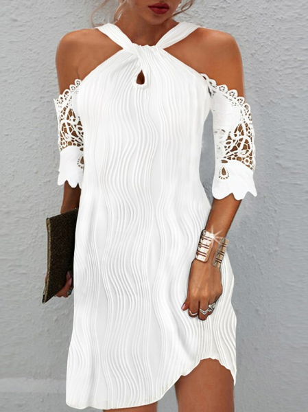 Loose Casual Lace Halter Dress, Dresses, color:White|size:XXL, JustFashionNow