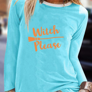 Casual Letter Pattern Crew Neck Long Sleeve T-shirt, T-shirts, color:Blue|size:3XL, Noracora