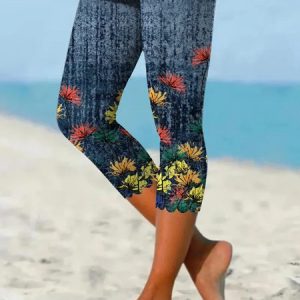 Casual Plants Regular Fit Slim fit Pants, Leggings, color:Deep Blue|size:3XL, JustFashionNow