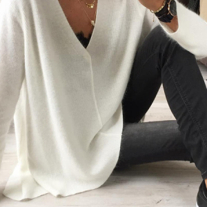 Wool/Knitting Plain Casual Sweater, Sweaters, color:White|size:XXL, JustFashionNow