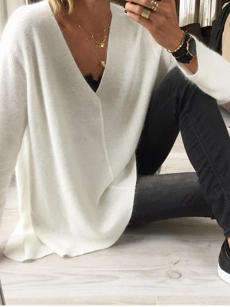 Wool/Knitting Plain Casual Sweater, Sweaters, color:White|size:XXL, JustFashionNow