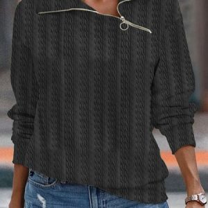 Casual Asymmetrical Plain Sweatshirt, Hoodies & Sweatshirts, color:Black|size:3XL, Noracora