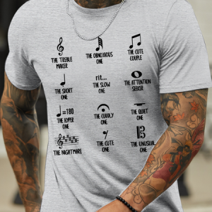 Men's Funny Symbol Music Crew Neck Casual Text Letters T-Shirt, T-shirts, Lilicloth.com