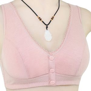 Ladies Soft Cotton Tank Top No Steel Rim Front Open Button Bra, Wireless, color:Cameo|size:44/100C, JustFashionNow