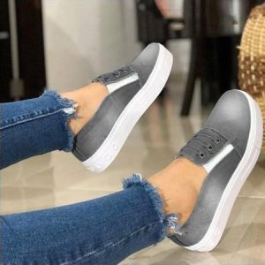 Ombre Graphic-Print Denim Lace-Up Canvas Flats, color:Gray|size:43, Lilicloth.com