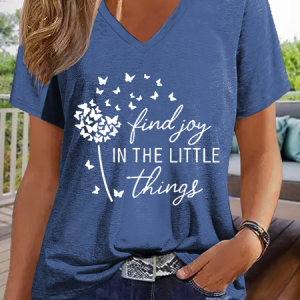 Women's Regular Fit Casual V Neck Text Letters T-Shirt, T-shirts, Lilicloth.com