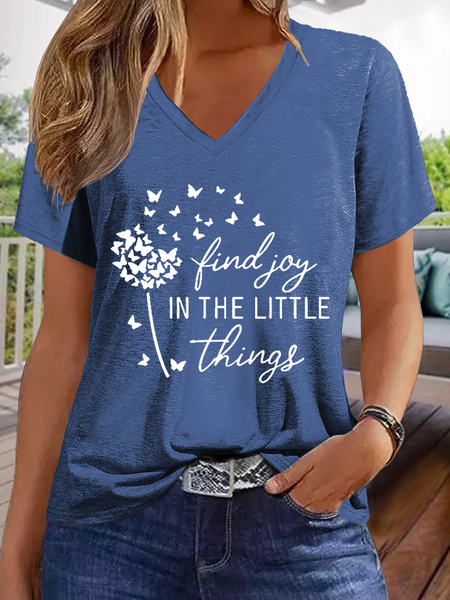 Women's Regular Fit Casual V Neck Text Letters T-Shirt, T-shirts, Lilicloth.com