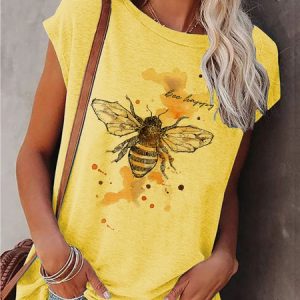 Casual Short Sleeve T-shirt, T-Shirts, color:Yellow|size:XXL, JustFashionNow