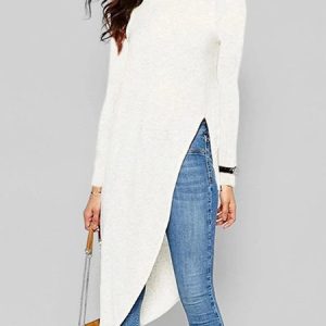 Plain Simple Regular Fit Long Sleeve Top, Blouses and Shirts, color:White|size:XXL, Stylewe