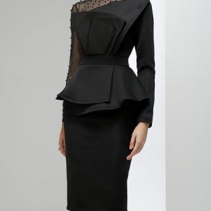 Plain Tight Elegant Wedding Guest Dress, Midi Dresses, color:Black|size:XXL, Stylewe