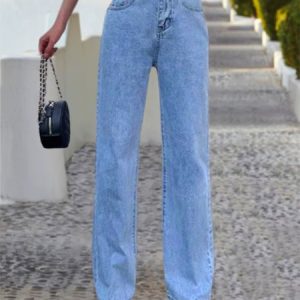 Plain Pockets Buckle Casual Jeans, Denim&Jeans, color:Blue|size:3XL, Noracora