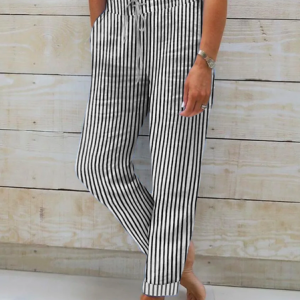 Casual Striped Loose Pants, Pants, color:Black|size:XXL, Noracora