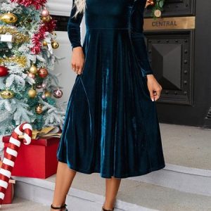 Regular Fit Half Turtleneck Urban Plain Dress, Dresses, color:Dark Blue|size:XXL, JustFashionNow