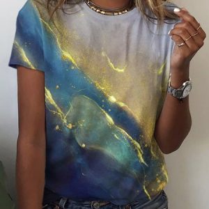 Ombre Crew Neck Casual T-Shirt, T-Shirts, color:Blue|size:XXL, JustFashionNow