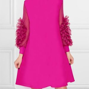 Elegant Plain Loose Mini Dress With No Belt, Mini Dresses, color:Deep Pink|size:XXL, Stylewe