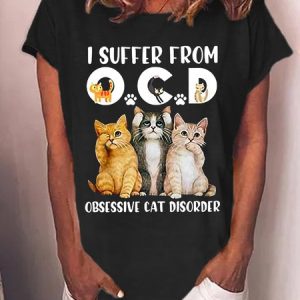 Women's I Suffer From Ocd Obsessive Cat Disorder Cats T-shirt, color:Black|size:3XL, Lilicloth.com