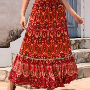Casual Loose Floral Skirt, Skirts, color:Red|size:XL, JustFashionNow