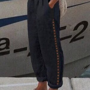 Casual Plain Loose Lace Edge Pants, Pants, color:Black|size:XXL, JustFashionNow