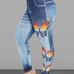 Casual Butterfly Loose Jeans, BOTTOM, color:Blue|size:4X, Noracora