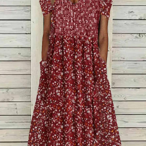 Loose Ditsy Floral Casual Dress, Dresses, color:Red|size:XXL, JustFashionNow
