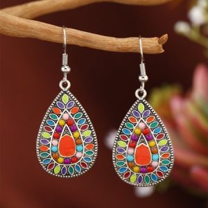 Ethnic Pattern Enamel Pendant Earrings Holiday Casual Women's Jewelry, Earrings, color:As Picture|size:One-size, JustFashionNow