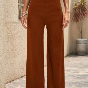 Casual Plain Natural Long Straight Pants, Pants, color:Brown|size:3XL, Noracora