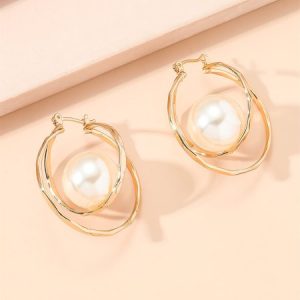 Elegant Imitation Pearls Hoop Earrings, Earrings, color:As Picture|size:One-size, JustFashionNow