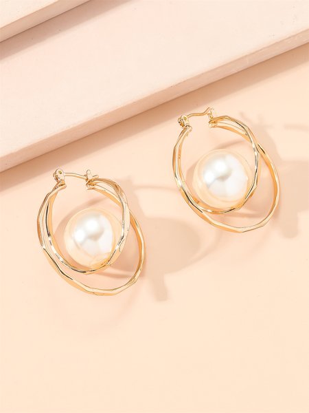Elegant Imitation Pearls Hoop Earrings, Earrings, color:As Picture|size:One-size, JustFashionNow