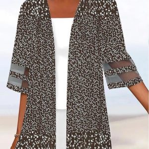 Vacation Mesh Floral Kimono, Cardigans, color:Brown|size:XXL, JustFashionNow