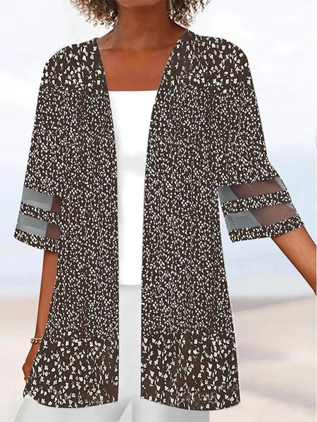 Vacation Mesh Floral Kimono, Cardigans, color:Brown|size:XXL, JustFashionNow