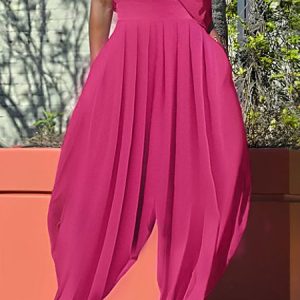 Casual Loose Plain Fashion Pants, Pants, color:Deep Pink|size:XXL, Stylewe