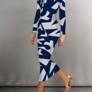 Long sleeve Urban Regular Fit Boat Neck Dress, Maxi Dresses, color:Blue|size:XXL, Stylewe