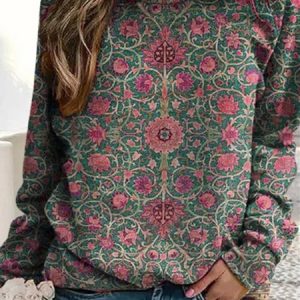 Casual Long Sleeve Crew Neck Ethnic Loose Sweatshirt, Sweatshirts & Hoodies, color:Red|size:XXL, JustFashionNow