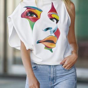 Loose High Elasticity Urban Stand Collar Sleeveless Face Shirt, Blouses and Shirts, color:White|size:XXL, Stylewe