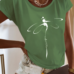 Women Dragonfly Crew Neck Casual Short Sleeve T-shirt, Tees & T-shirts, Roselinlin - Online Catalog