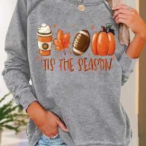 Women's It's The Season Halloween Pumpkin Crew Neck Sweatshirt, color:Gray|size:3XL, Lilicloth.com