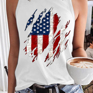 Women's Flag Crew Neck Independence Day Casual Tank Top, color:White|size:3XL, Lilicloth.com