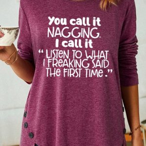 Women's Funny Nagging Casual Shirt, color:Burgundy|size:3XL, Lilicloth.com