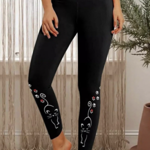 Casual Cat Natural Long Legging, Pants, color:Black|size:5XL, Noracora