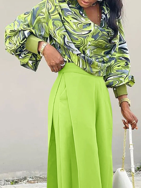 High Elasticity Abstract Loose Long sleeve Urban Shirt, Blouses and Shirts, color:Green|size:XS, Stylewe