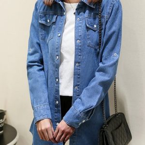 Plain Long Sleeve Casual Buckle Pockets Denim Coat, Jackets, color:Deep Blue|size:3XL, Noracora