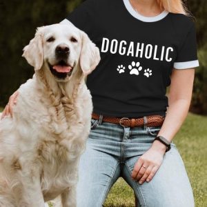 Lilicloth X Funnpaw Women's Dogaholic Dog Lover Funny Text Crew Neck T-Shirt, color:Black|size:L, Lilicloth.com