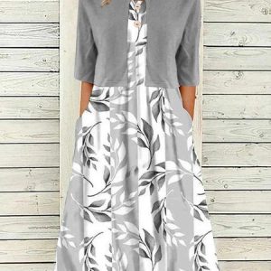 Women's Floral Pattern Daily Going Out Two Piece Set Half Sleeve Elegant Summer Coat With Tank Dress Matching Set, JustFashionNow Casual Dresses, color:Gray|size:XXL,