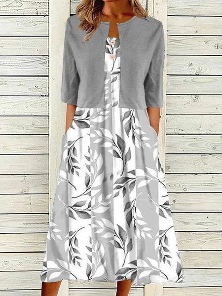 Floral Elegant Two-Piece Set, Casual Dresses, color:Gray|size:XXL, JustFashionNow